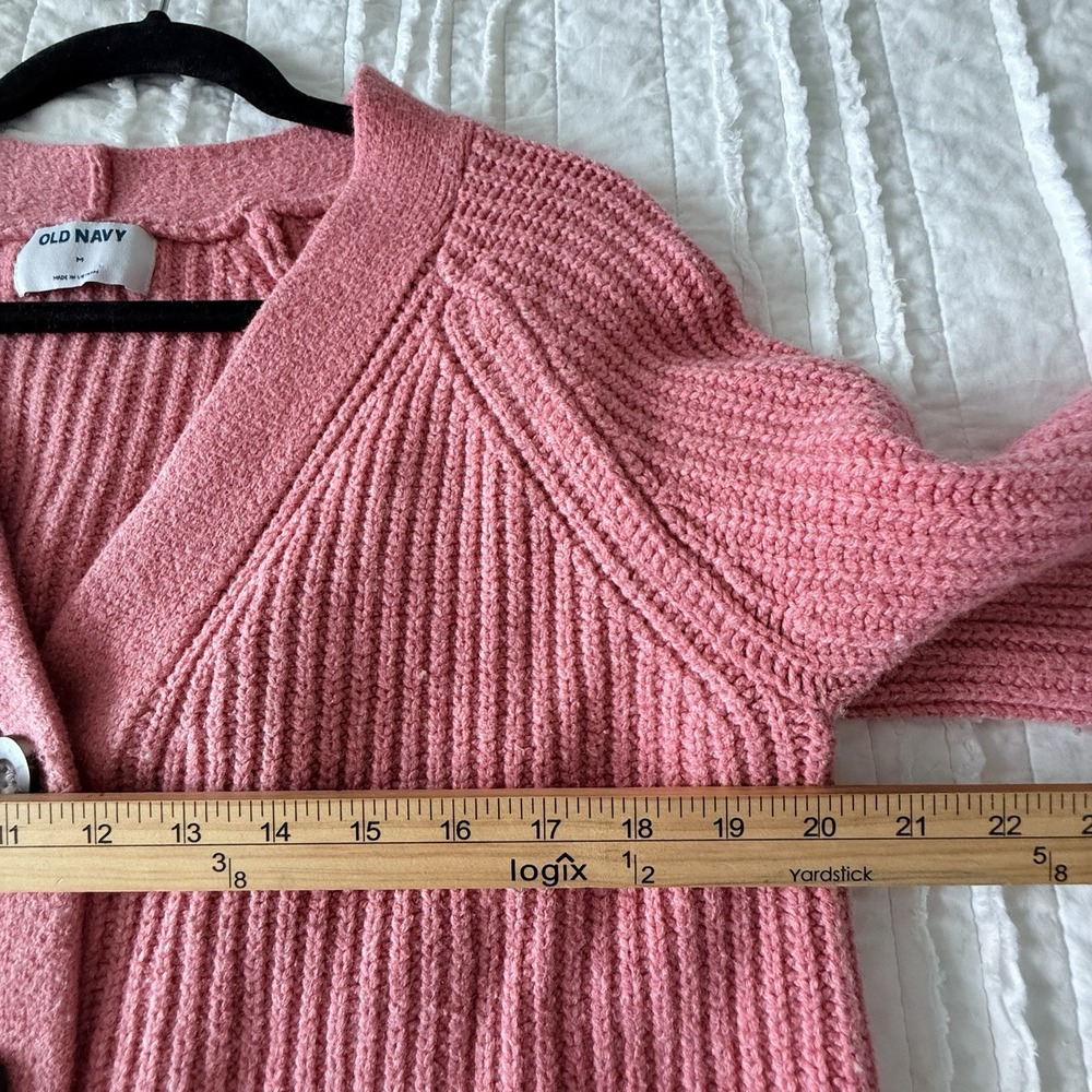 Old Navy Chunky Knit Cardigan Sweater Women M Medium Pink Cottage Prep College - Picture 3 of 7